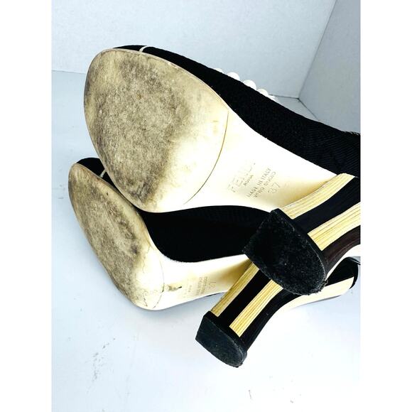 Fendi Rockoko Pearl Embellished Black Stretch Sock Boots 105mm Heels Size 37 - Picture 8 of 13